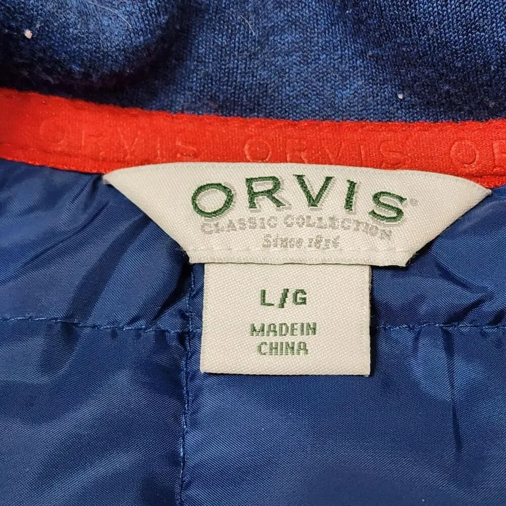 Orvis Jacket Mens Large Blue Quilted Fleece Full Zip Insulated Outdoor Hiking